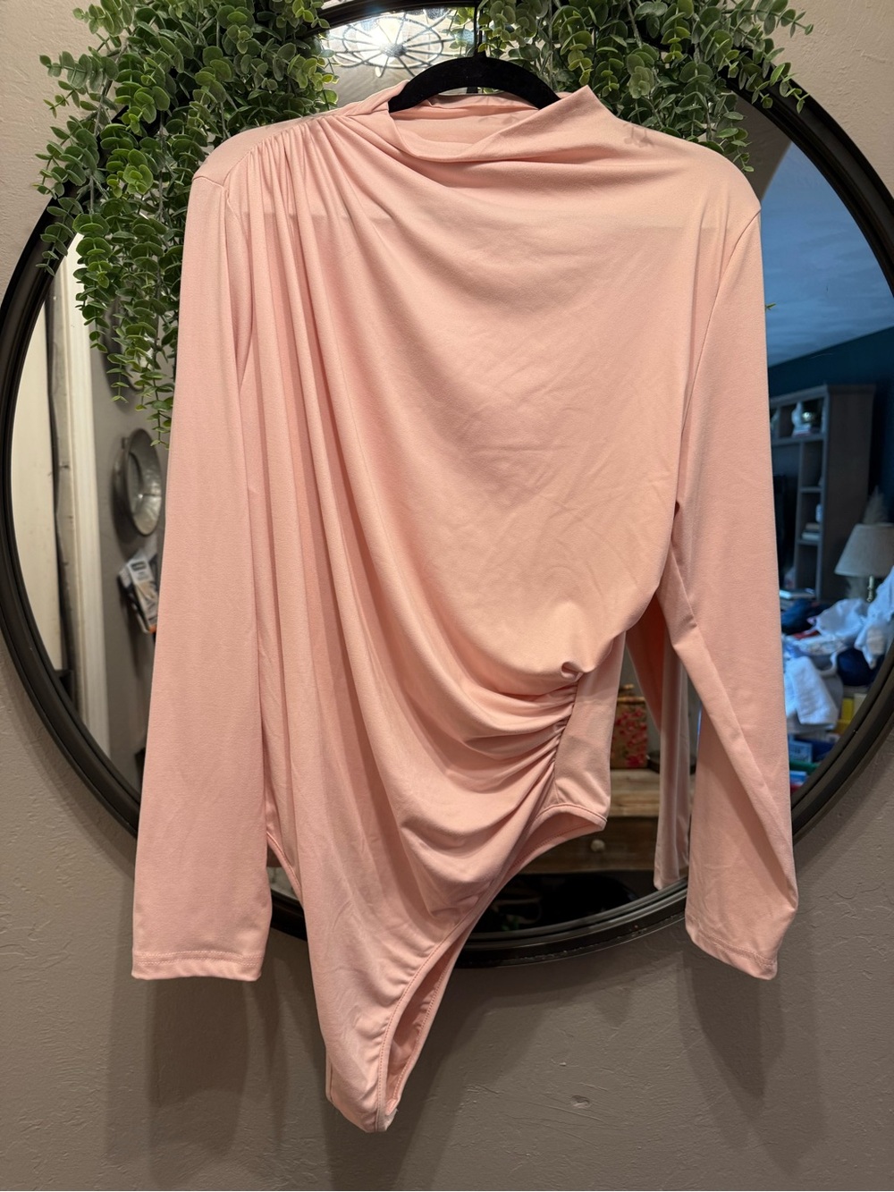 Fabutiq Blush Pink Draped Long-Sleeve Bodysuit